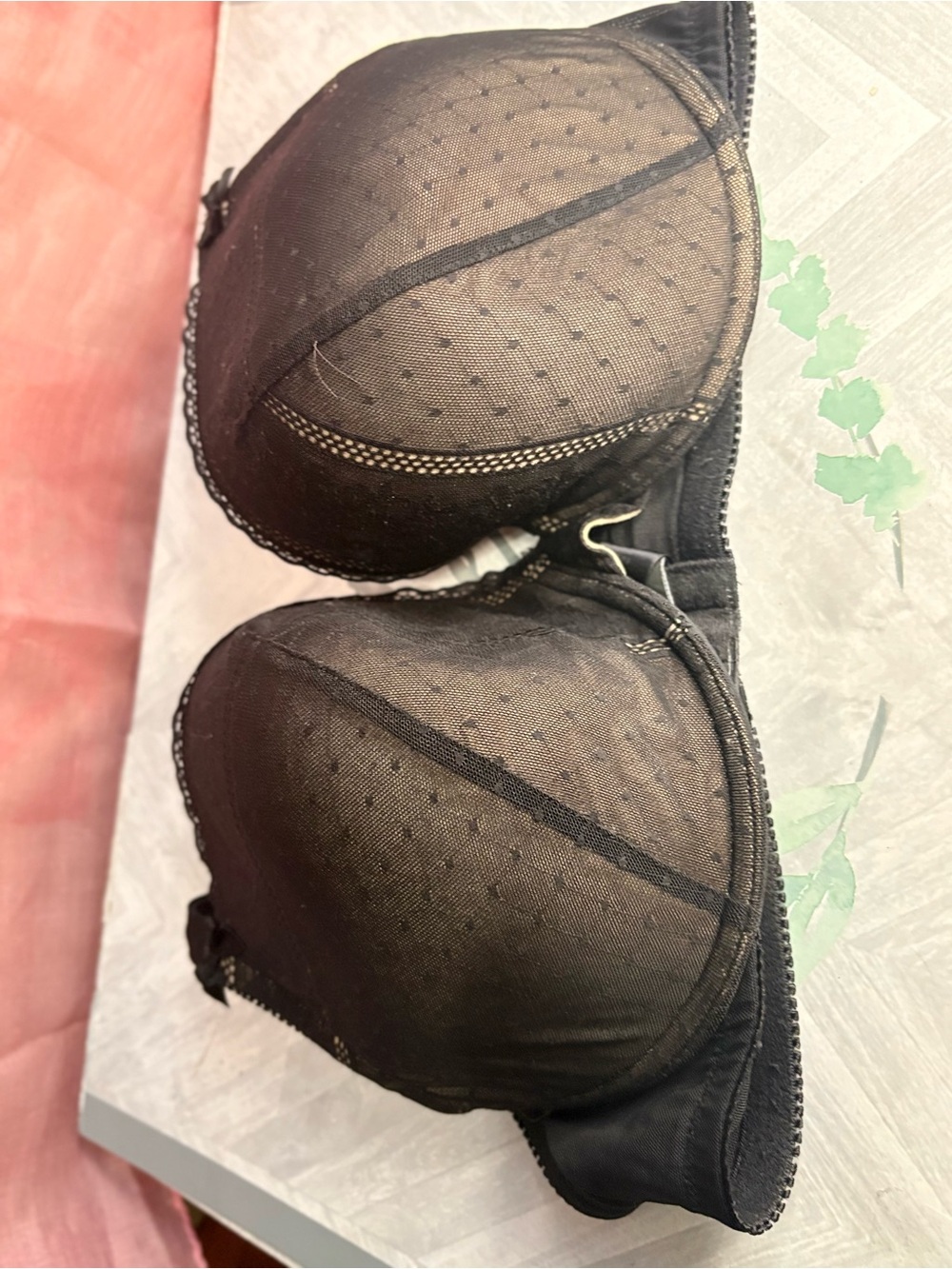 Le Mystère Pin-Up Black Dotted Mesh Push-Up Underwire Bra 36D 9786